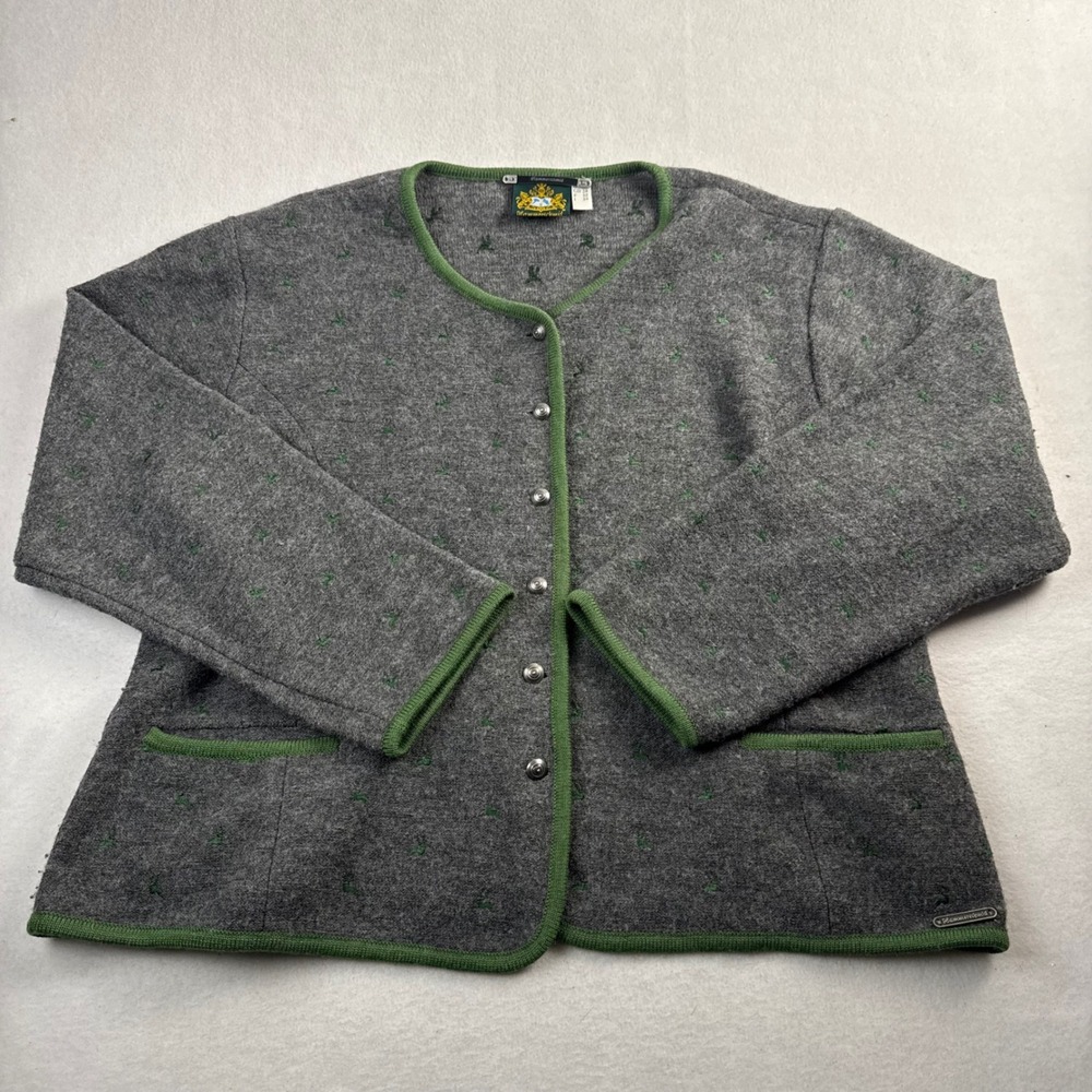 Hammerschmid Austrian Boiled Wool Trachten Cardigan Jacket Grey Green Plus Size